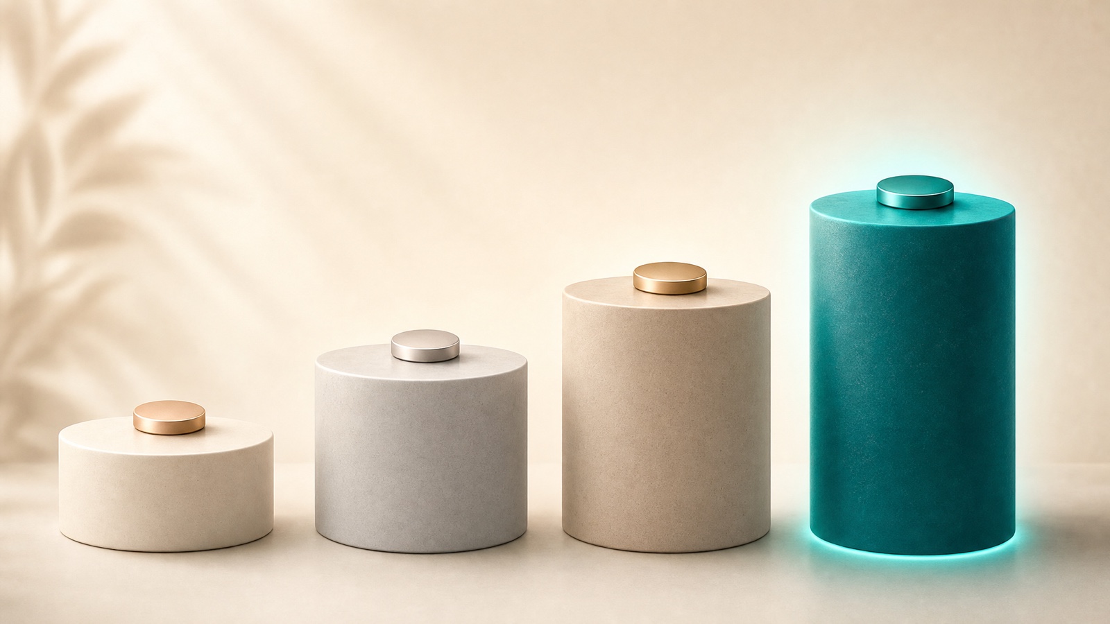 Four pedestals of increasing height representing subscription tiers, the tallest highlighted in teal